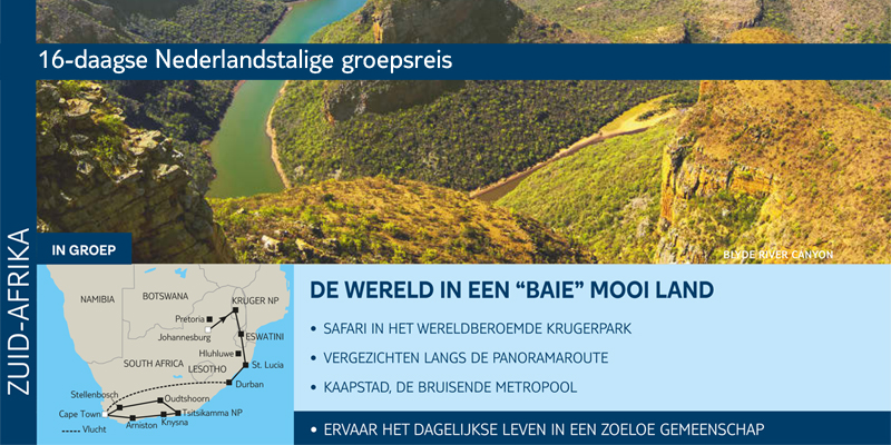 16 daagse rondreis Zuid Afrika met Nederlandtalige begeleiding bij Reizen De Munter
